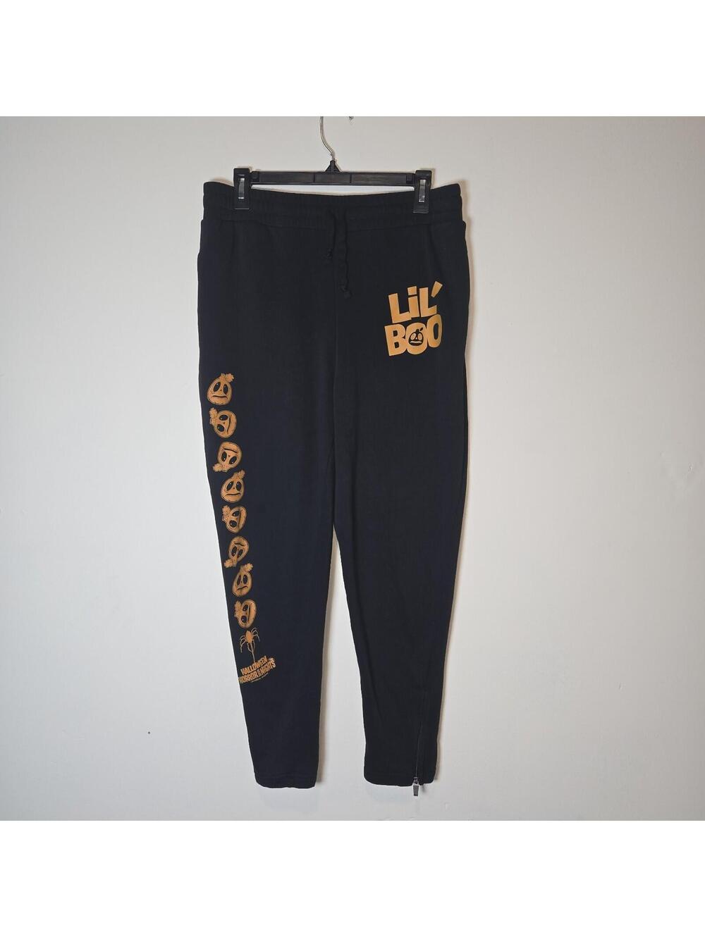 Halloween Horror Nights Pants Womens L Black Sweatpants Lil' Boo Ankle Zip